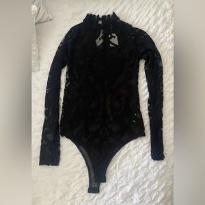 Black mesh velvet design bodysuit